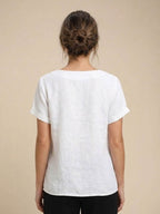 Foreen | Women's Casual Scoop Neck Button Detail Short Sleeve Top