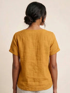 Foreen | Women's Casual Scoop Neck Button Detail Short Sleeve Top
