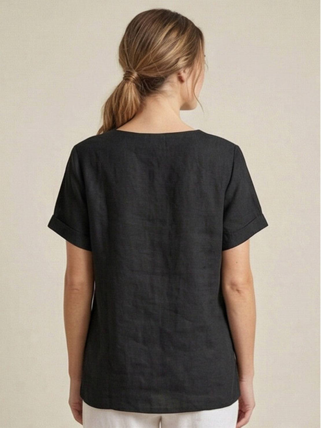 Foreen | Women's Casual Scoop Neck Button Detail Short Sleeve Top