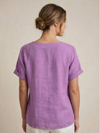 Foreen | Women's Casual Scoop Neck Button Detail Short Sleeve Top