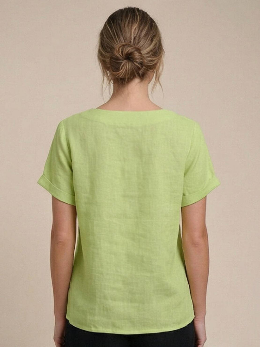 Foreen | Women's Casual Scoop Neck Button Detail Short Sleeve Top