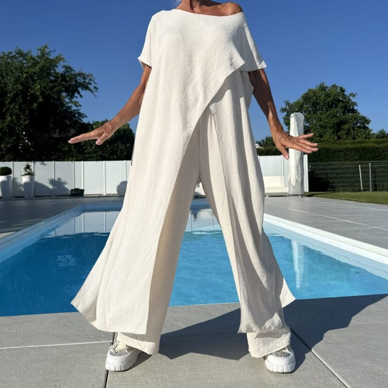 Maeva | Women's 2 Piece Set Short Sleeve Top Wide Leg Pants